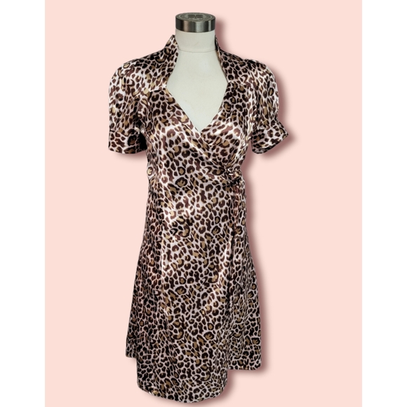 Bcbgmaxazria Leopard Wrapped Dress Size 